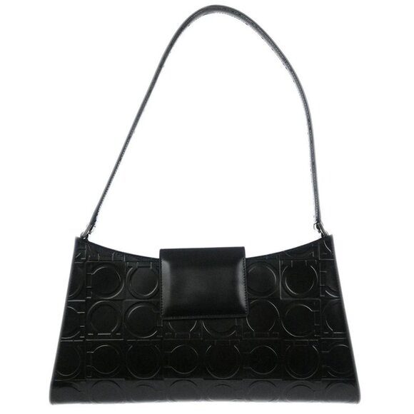 Salvatore Ferragamo Black Leather Gancini Handbag AU-21-1856 117090